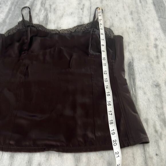 Ann Taylor Petite Brown Silk/Knit Camisole Blouse Lace Spaghetti Straps Classic - Picture 6 of 8